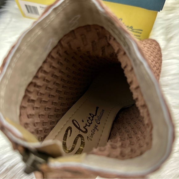 NIB Sbicca Parkman Woven Leather Cone Heel Shooties Ankle Booties Boots Tan 8 - Picture 10 of 13